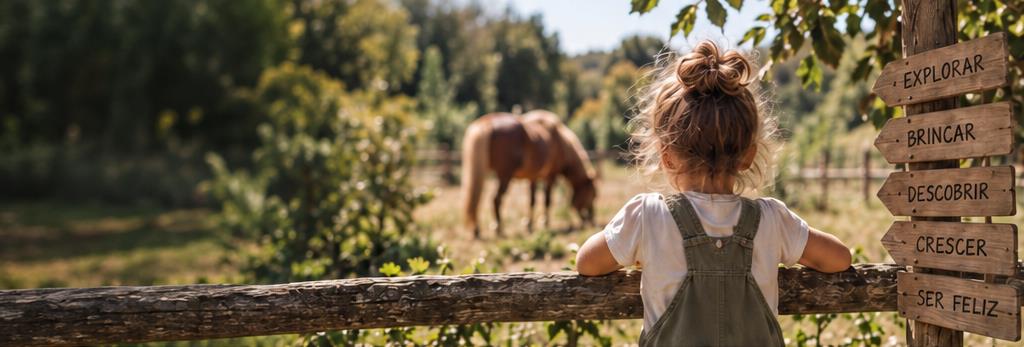 Criança junto à vedação e cavalo